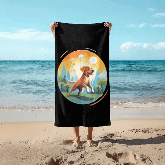 Joyful Dog in Summer Park Beach Towels