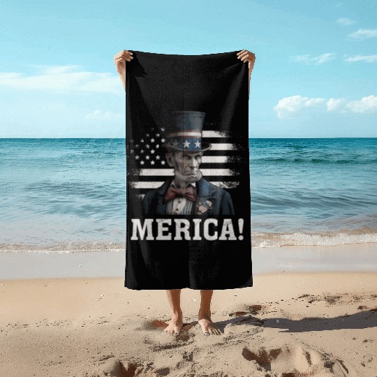 Merica Lincoln President Independence Day Party Beach Towels