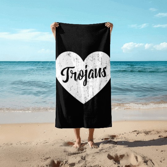 Trojans School Sports Fan Team Spirit Mascot He Beach Towels