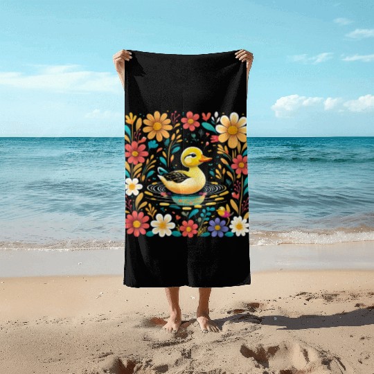 Joyful Duck Pond Beach Towels