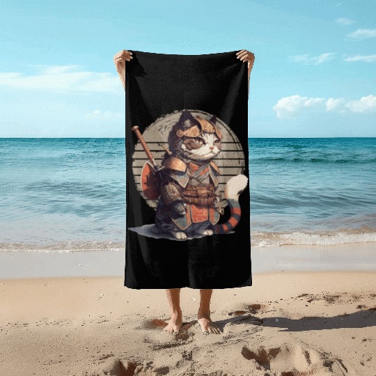 Samurai Cat Warrior Japanese Ninja Cat Kawaii Beach Towels