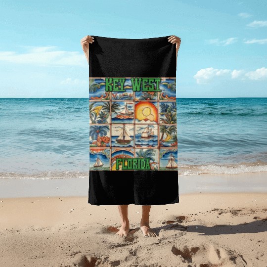 Key West Folk Art Beach Towels