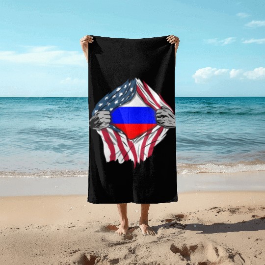 Russian American Blood Inside Me Country Flags Beach Towels