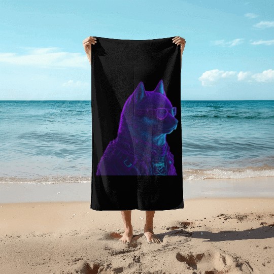 Neon Punk Dogedroid Beach Towels