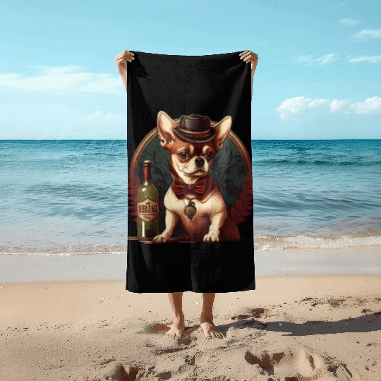 Chihuahua - France French Wine Cute Dog Souvenir Beach Towels