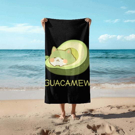 Guacamew Funny Avocado Kawaii Cat Lover Beach Towels
