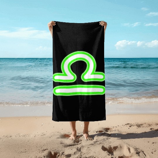 Libra Zodiac Sign Neon Green Beach Towels