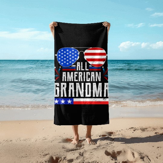 All American Grandma Independence Day US Patriots Beach Towels