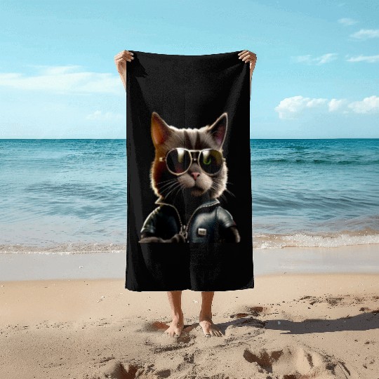 Cat With Sunglasses Cute Cat Mom Meow Paws Kitty Beach Towels