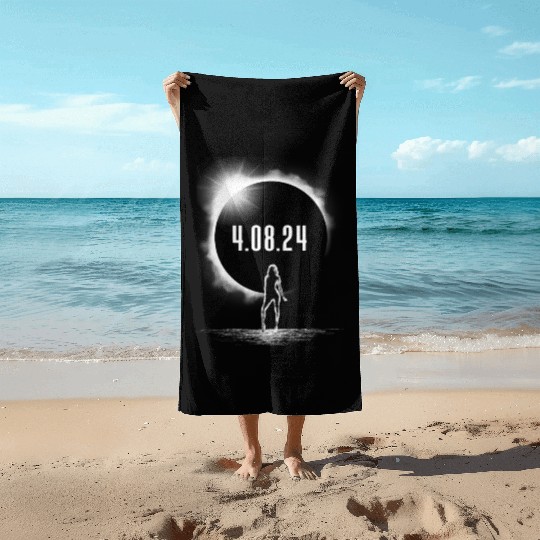 Total Solar Eclipse Woman Silhouette 4.08.24women' Beach Towels