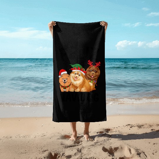 Feliz Navidog Chow Chow Reindeer Christmas Light Beach Towels