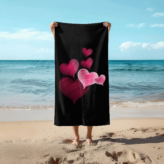 Hearts Pink Stencilled Effect Sweet Romantic Love Beach Towels
