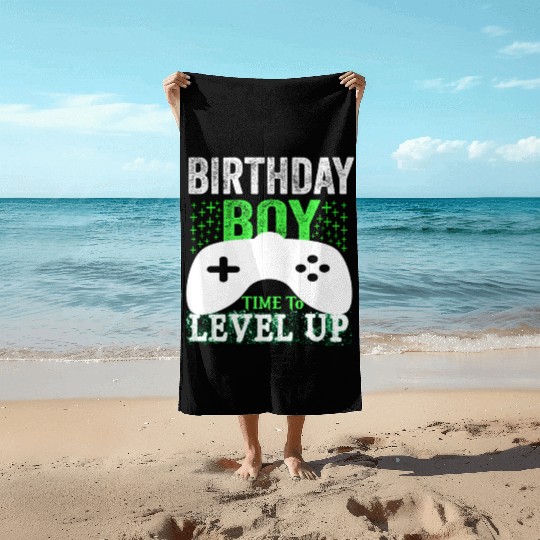 GAmer, birthday boy, time to level up Beach Towels