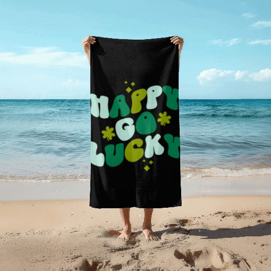 Happy Go Lucky St Patrick'S Day Shamrock Beach Towels