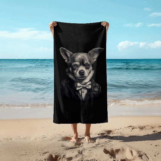 Chihuahua - France Red Wine French Gentleman Funny Beach Towels