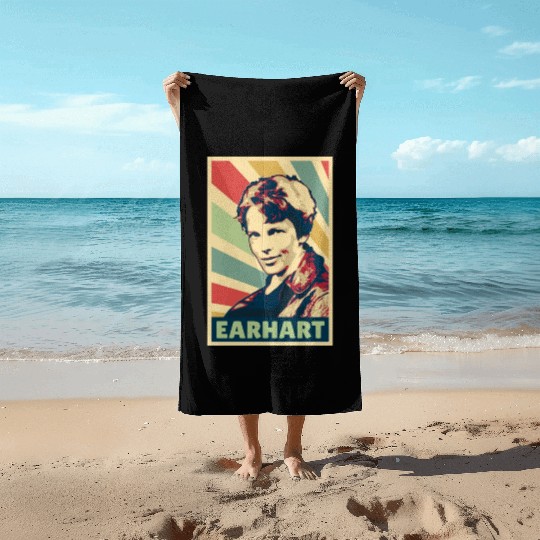 Amelia Earhart Vintage Colors Beach Towels