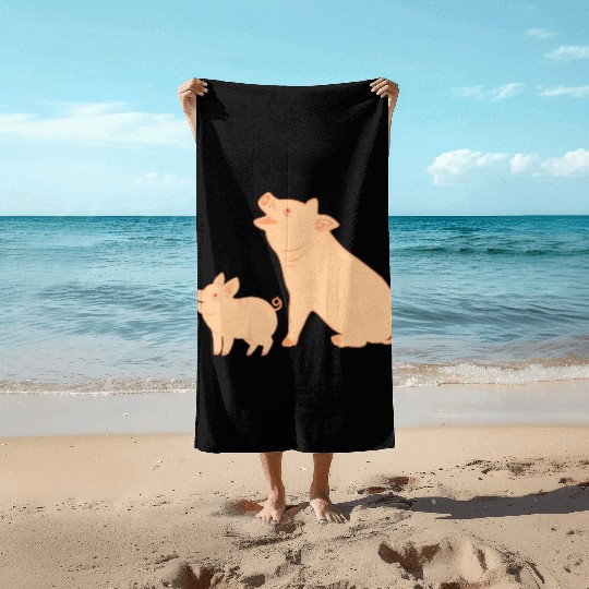 Mother pig with piglet Beach Towels