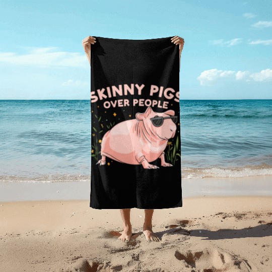 Hairless Guinea Pig Skinny Pig Owner Cavy Rodent Beach Towels