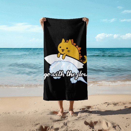 Catzilla Surfer Surf Lover Go With The Flow Beach Towels