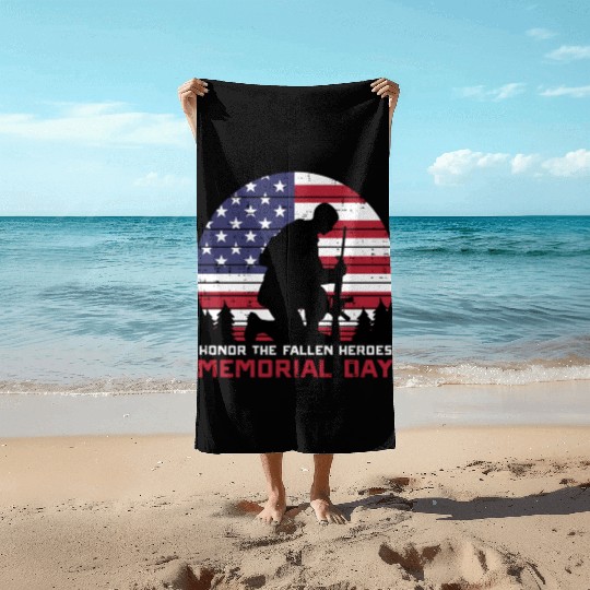 Honor The Fallen Heroes Memorial Day Us Flag Beach Towels