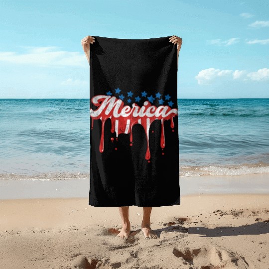 Merica Us Flag Dripping 4th Of July Beach Towels