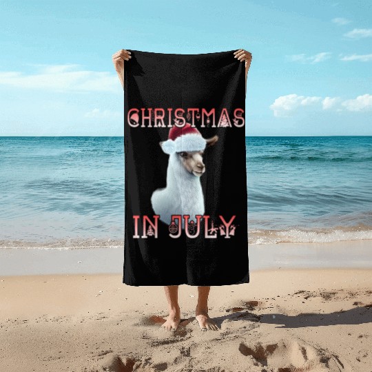Festive alpaca - Christmas in July Beach Towels