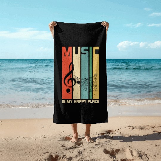 Music is My Happy Place Gift Musician Lover Artist Beach Towels
