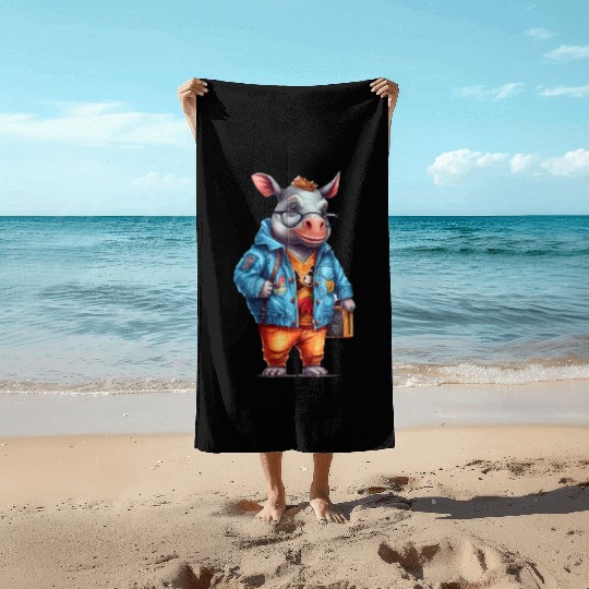Cute Rhinoceros Cartoon Beach Towels