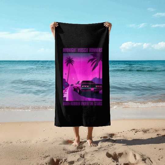 Vintage 80s Graphic Retrowave Muscle Car Racing Beach Towels