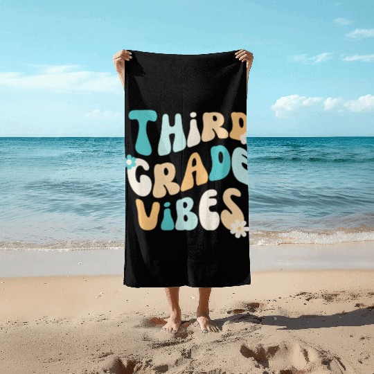 Back To School Third Grade Vibes Colorful Groovy Beach Towels