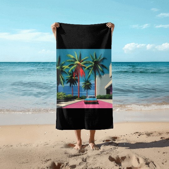 1980s Miami Beach Retro Hiroshi Nagai Beach Towels