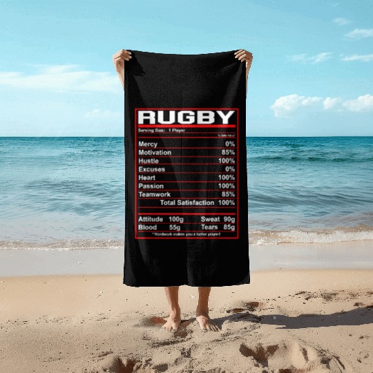 Funny Rugby Nutrition Facts Rugby Playerrugby trai Beach Towels