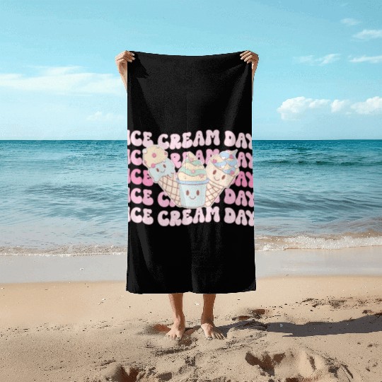 Ice Cream Day, Happy Summer Holiday Beach Towels