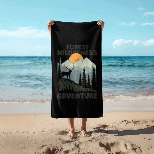 forest wilderness adventure deer mountain Beach Towels