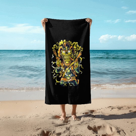 Electrified Skull Cowboy Illustration Beach Towels