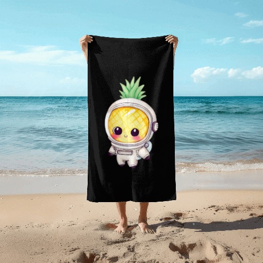 Kawaii astronauts pineapple Beach Towels