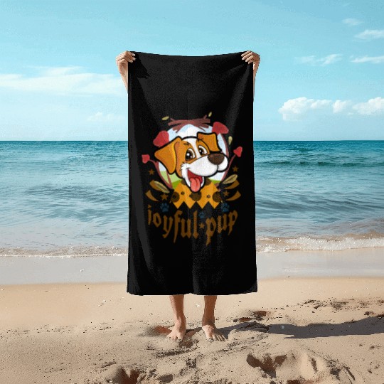 joyful pup Beach Towels
