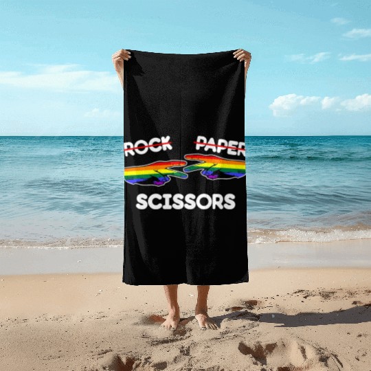 Rock Paper Scissors Funny Lesbian Pride LGBT Pun Beach Towels
