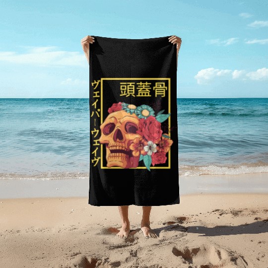 Skull Otaku Japanese Streetwear Aesthetic Fashion Beach Towels