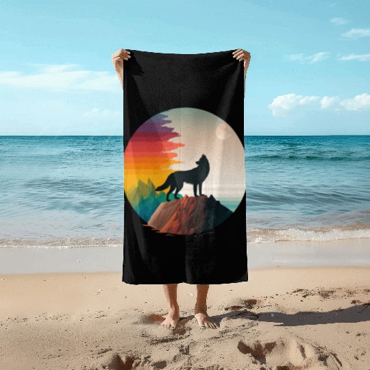 LGBTQIA+ Majestic wolf on the mountain top Beach Towels