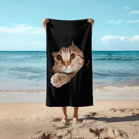 White Free Cute Funny Cat Beach Towels removebg
