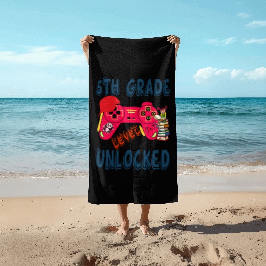 5th Grade Level Unlocked Video Game Back to School Beach Towels