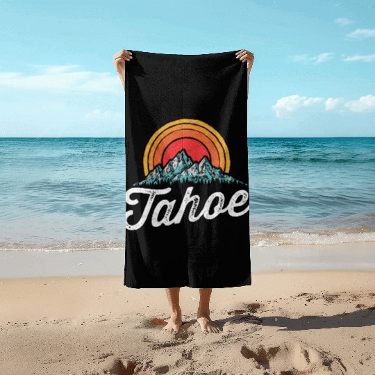 Lake Tahoe Mountain 80s Beach Towels
