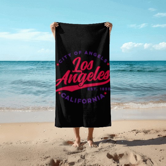 Los Angeles City Of Angels California Red Text Beach Towels