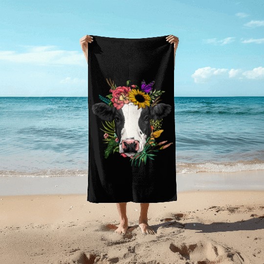 Floral Cow Spring Nature For Beach Towels