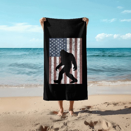 Bigfoot Sasquatch American Flag USA Beach Towels