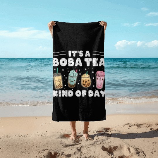 It´s A Boba Tea Kind Of Day Kawaii Bubble Tea Beach Towels