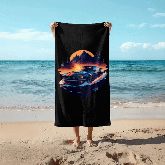 Sports car illustration Beach Towels
