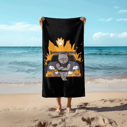 Muscle Cat On Car Beach Towels