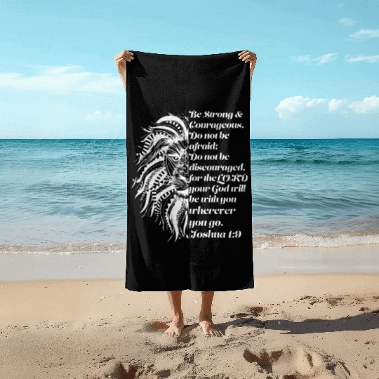 Christian Lion Joshua 19 Be Strong, Courageous Bib Beach Towels